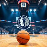 Flick International Basketball court with Dallas Mavericks logo and a basketball in an empty arena