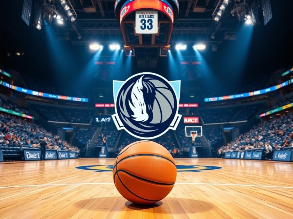 Flick International Basketball court with Dallas Mavericks logo and a basketball in an empty arena