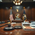 Flick International A solemn courtroom scene with an empty gavel on a polished oak surface