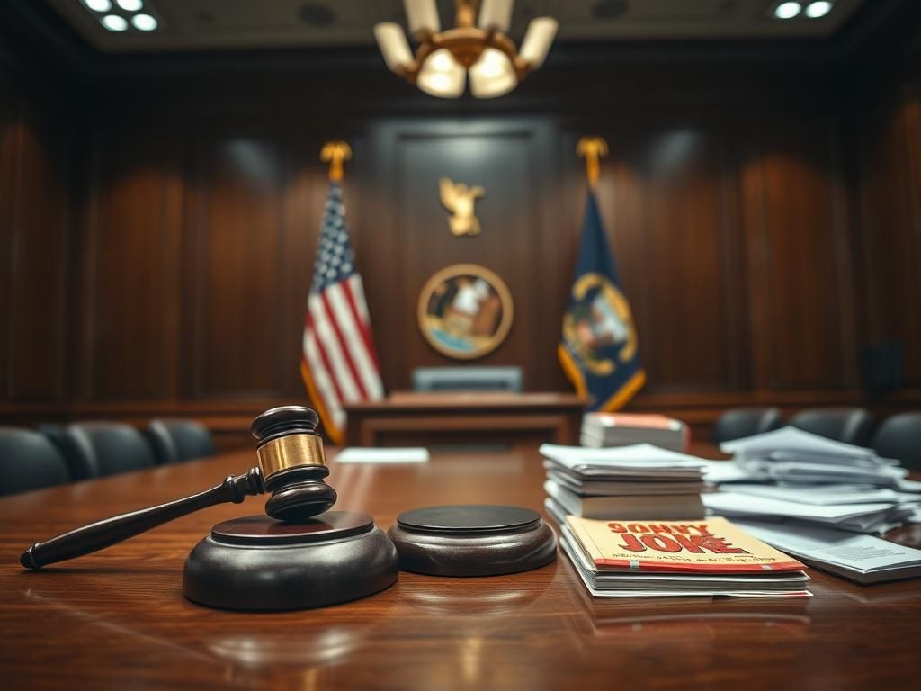 Flick International A solemn courtroom scene with an empty gavel on a polished oak surface