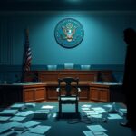 Flick International A tense Capitol Hill hearing room with a stark wooden table and microphones symbolizing political confrontation