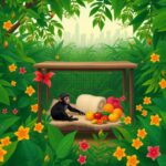 Flick International Young spider monkey in a lush habitat enclosure surrounded by vibrant foliage