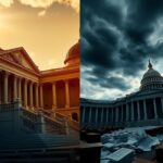 Flick International A split scene depicting contrasting emotions within the Republican Party regarding Trump's legislative proposals