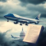 Flick International Exterior of Air Force One soaring through a cloudy sky