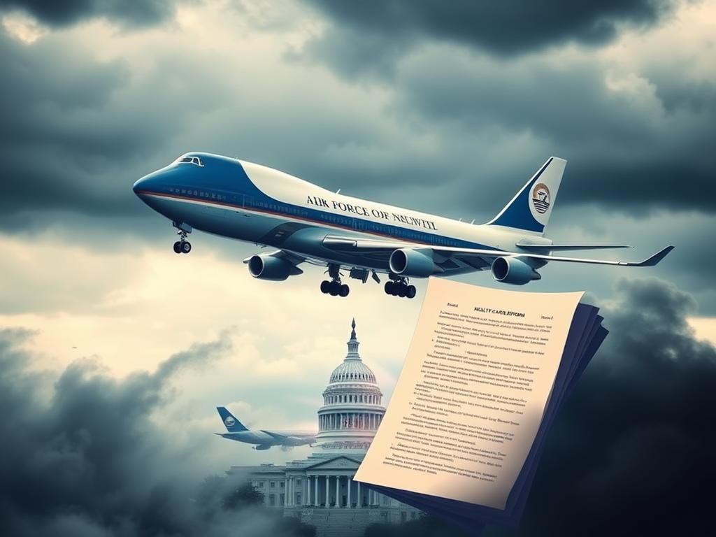 Flick International Exterior of Air Force One soaring through a cloudy sky