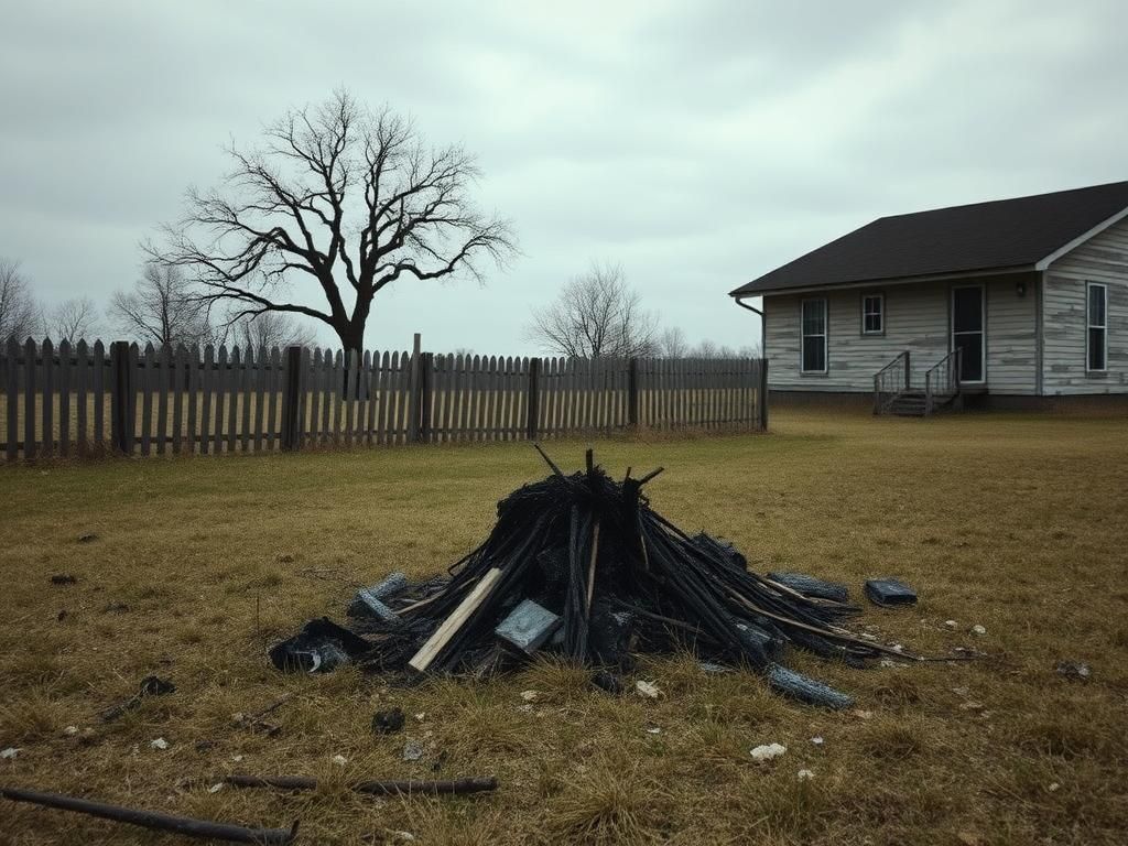 Flick International Somber scene of a desolate family property in Fayette County, Alabama, depicting neglect and loss.