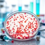 Flick International Close-up view of Streptococcus Group A bacteria in a petri dish with vibrant colony formation
