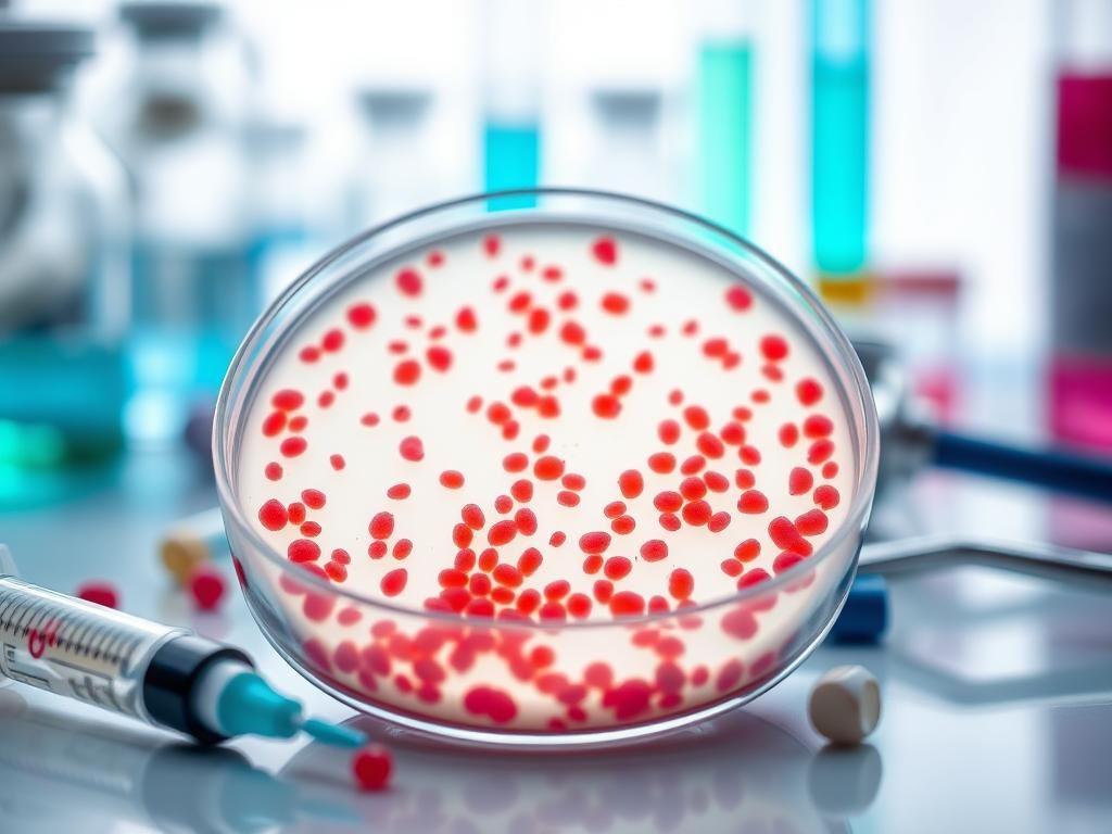 Flick International Close-up view of Streptococcus Group A bacteria in a petri dish with vibrant colony formation