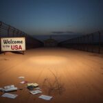 Flick International A stark border landscape depicting a rusted fence and desolate road