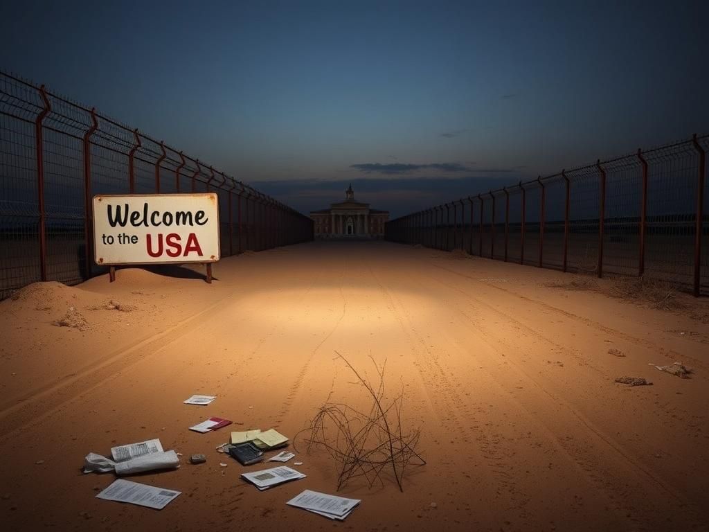 Flick International A stark border landscape depicting a rusted fence and desolate road
