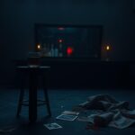 Flick International A dark and eerie bar setting with an empty barstool and half-filled glass symbolizing abandonment and mystery.