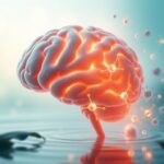 Flick International Abstract representation of a human brain illuminated with warm light, surrounded by antiviral molecules