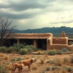 Flick International Exterior view of a rustic adobe-style home in Santa Fe, showcasing signs of neglect