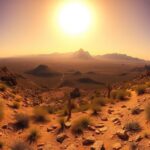 Flick International Panoramic view of the rugged Superstition Mountains under extreme heat