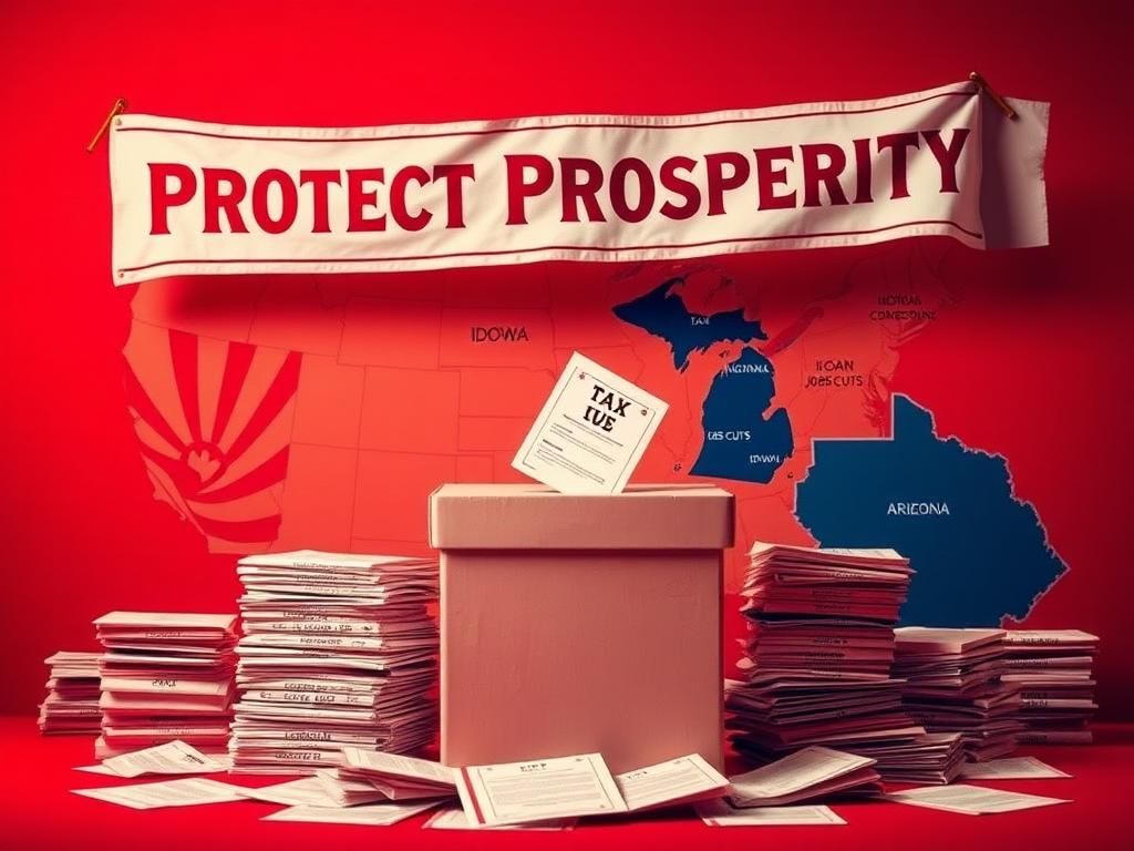 Flick International A ballot box surrounded by financial paperwork in a politically charged environment