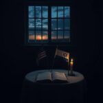 Flick International Somber scene with American and Israeli flags on a table in a dimly lit room