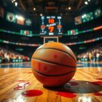 Flick International Close-up of a bloodstained basketball on the court during an intense NBA playoff game