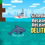 Flick International Stylized Minecraft-like digital artwork featuring a dolphin and Coast Guard boat