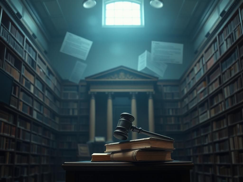 Flick International Dimly lit courtroom with ornate wooden bench and gavel symbolizing Supreme Court