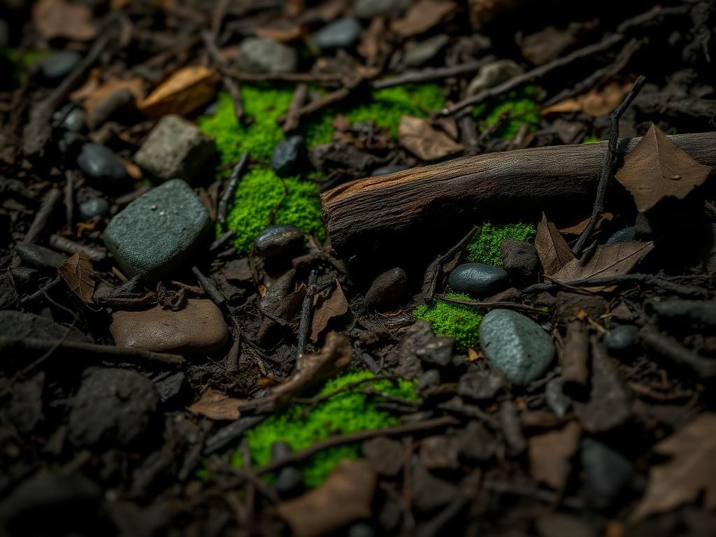 Flick International Close-up of an Asian needle ant crawling on the forest floor littered with leaves and stones.