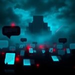 Flick International Conceptual image of a dark digital landscape symbolizing AI threats to child safety.