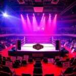 Flick International A dynamic wrestling ring showcasing a championship belt surrounded by signs of mixed fan reactions