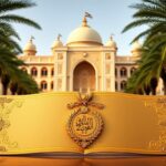 Flick International Golden award ribbon and medallion of the Order of Zayed against an Emirati palace backdrop
