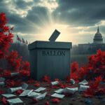 Flick International A weathered ballot box surrounded by autumn leaves symbolizing political tensions