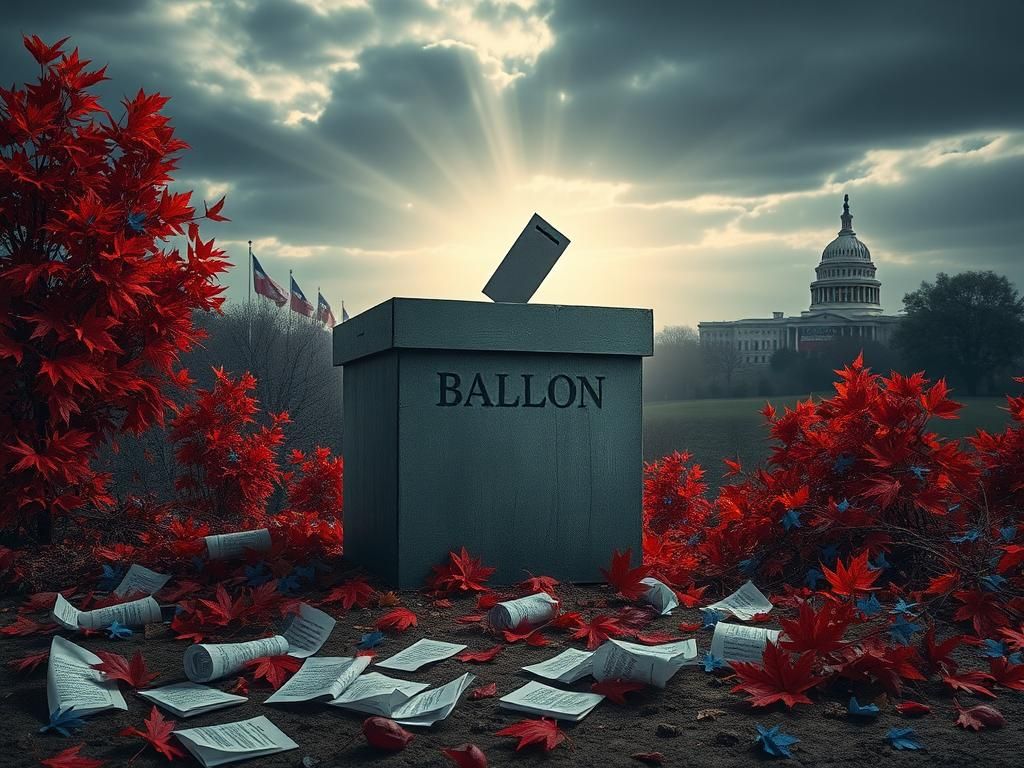 Flick International A weathered ballot box surrounded by autumn leaves symbolizing political tensions