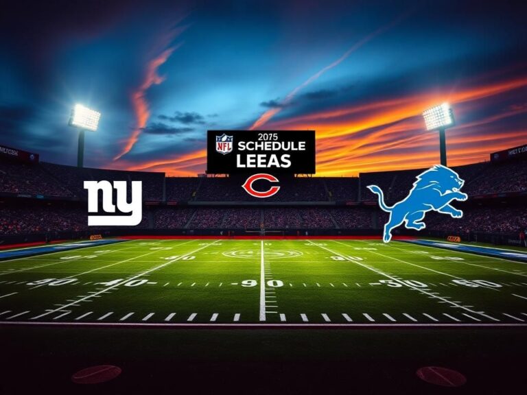 Flick International Dramatic football stadium scene at dusk with 2025 NFL Schedule Release displayed
