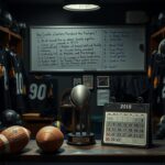 Flick International Dimly lit locker room filled with Pittsburgh Steelers memorabilia symbolizing a storied past