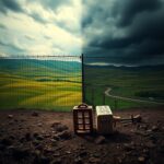 Flick International Dramatic border landscape with a stark fence separating safety and danger