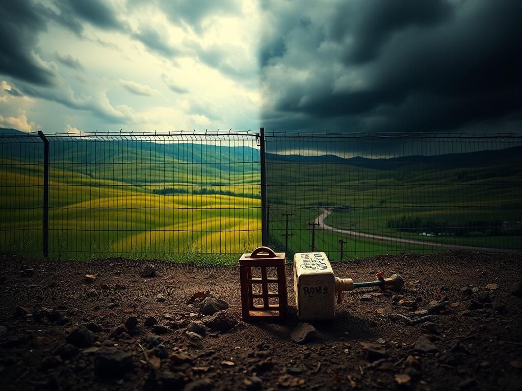 Flick International Dramatic border landscape with a stark fence separating safety and danger
