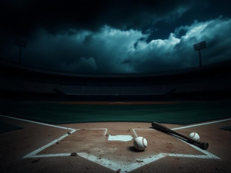 Flick International Dark and moody baseball stadium scene with home plate