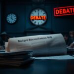 Flick International Close-up of lawmakers' table with Budget Reconciliation Bill document