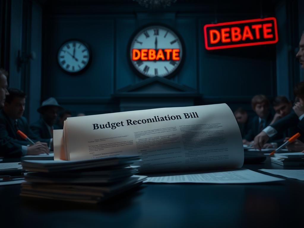 Flick International Close-up of lawmakers' table with Budget Reconciliation Bill document