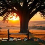 Flick International A rustic wooden bench beneath an oak tree in a Texas landscape, symbolizing Joe Don Baker's legacy