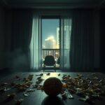 Flick International Dimly lit upscale apartment in Jakarta with cannabis candy wrappers and a deflated basketball