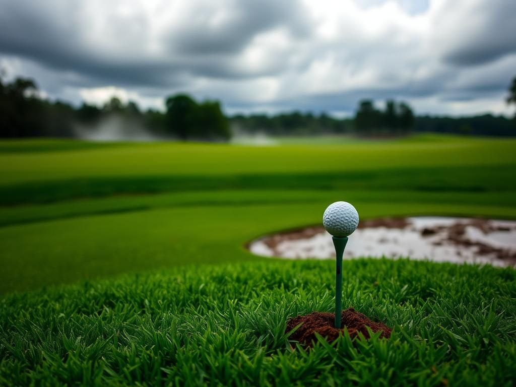 Flick International A lush golf course view at Quail Hollow with a golf ball on a tee