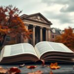 Flick International A reflective autumn scene of Harvard University featuring Widener Library amidst colorful foliage