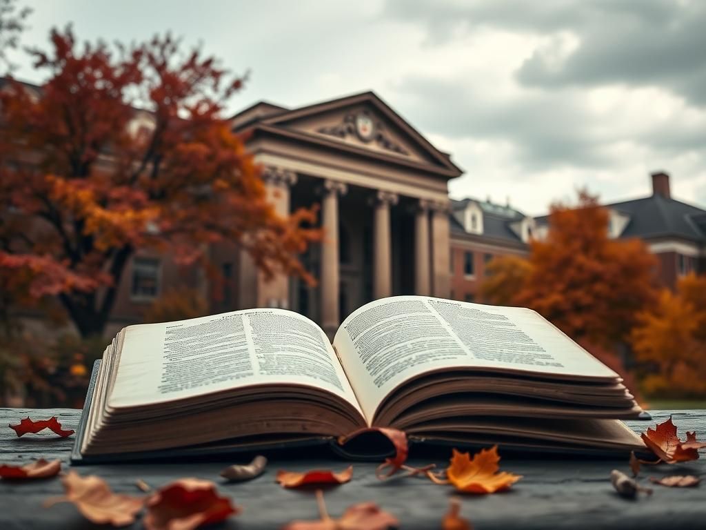 Flick International A reflective autumn scene of Harvard University featuring Widener Library amidst colorful foliage