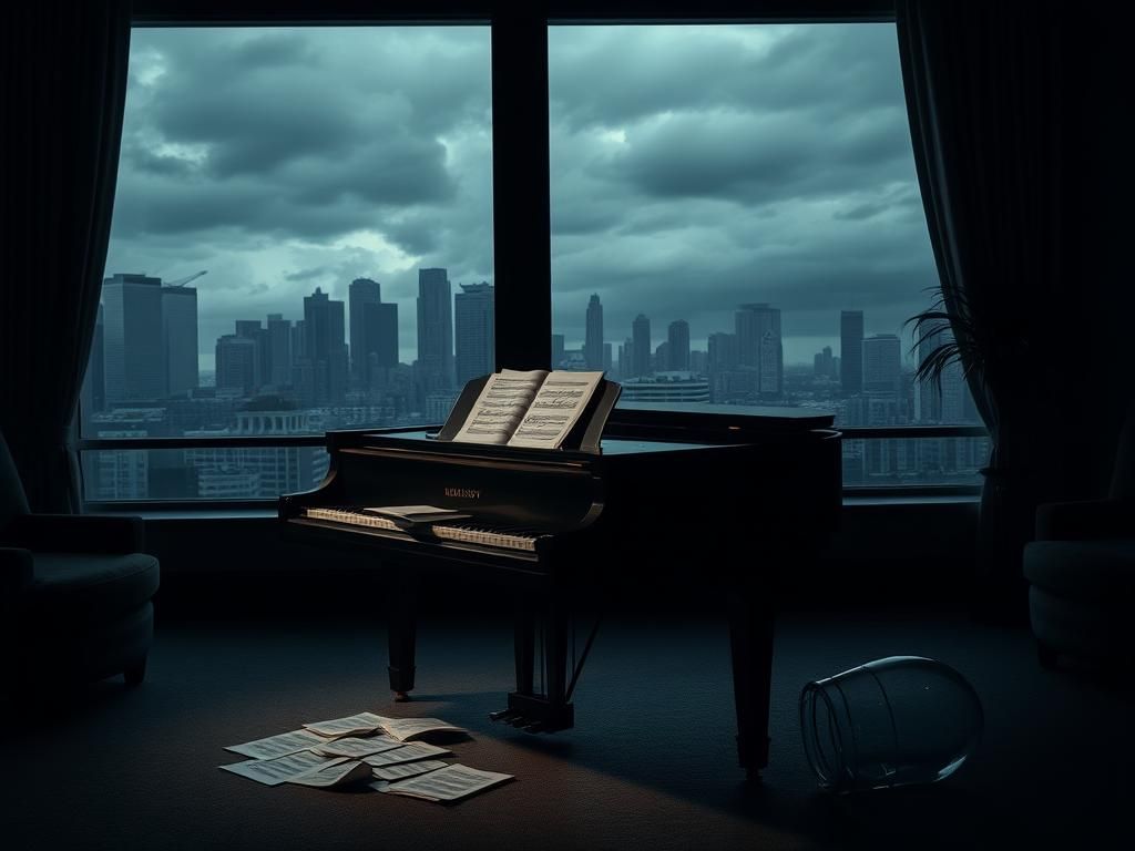 Flick International Elegant grand piano in a dimly lit living room representing Smokey Robinson's legacy amidst investigation
