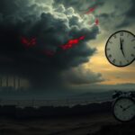 Flick International Dark, abstract representation of a nuclear facility surrounded by crumbling walls and barbed wire