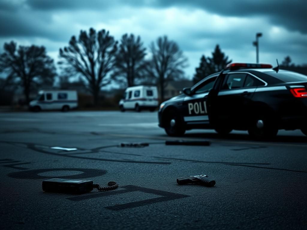 Flick International Police parking lot scene depicting a struggle with a patrol car and discarded equipment