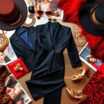 Flick International A vibrant flat lay showcasing luxurious 1980s-inspired fashion elements including a power suit and faux fur coat
