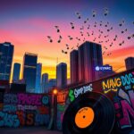 Flick International Colorful street art symbolizing resilience and community empowerment in an urban landscape.