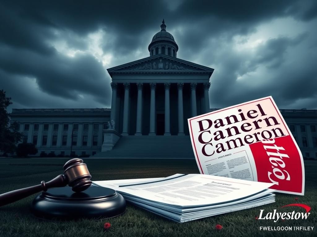 Flick International Large government building under gray clouds with a gavel and legal documents in the foreground