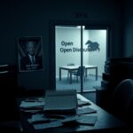 Flick International A dimly lit campaign office with a worn Biden poster illustrating declining support