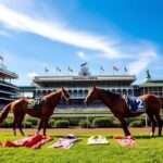 Flick International Two racehorses awaiting the Kentucky Derby at Churchill Downs
