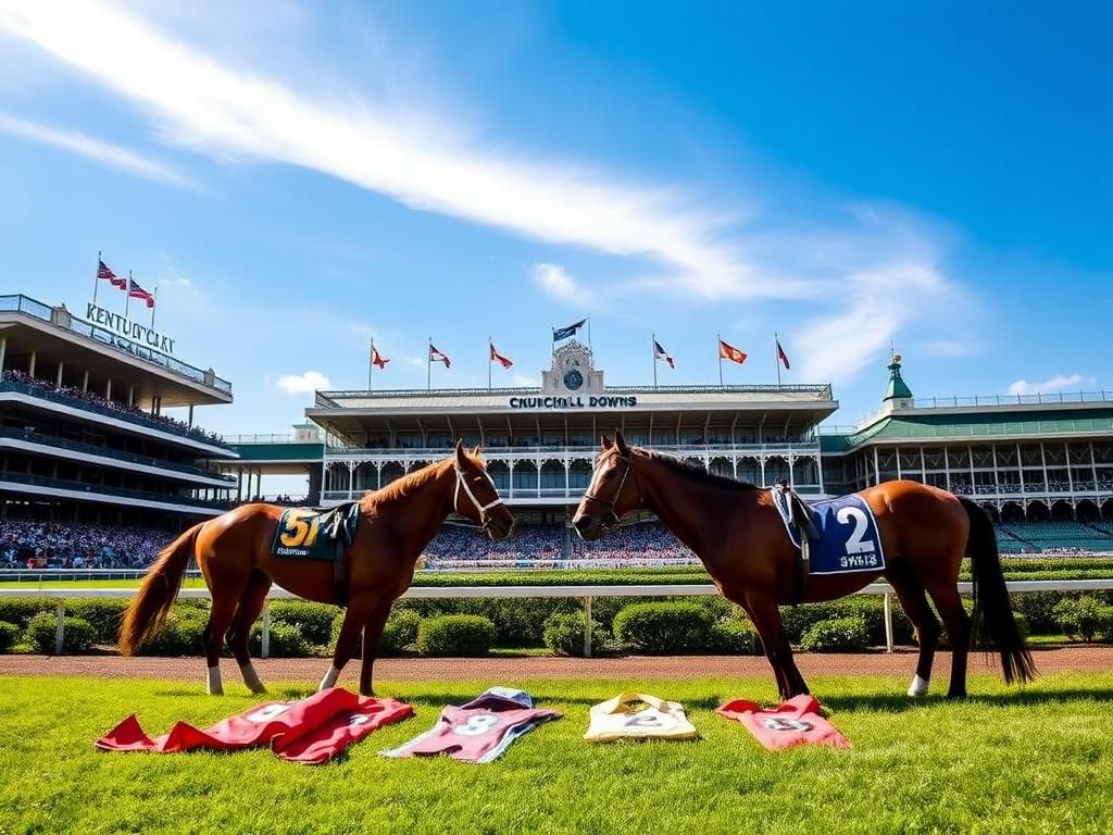 Flick International Two racehorses awaiting the Kentucky Derby at Churchill Downs